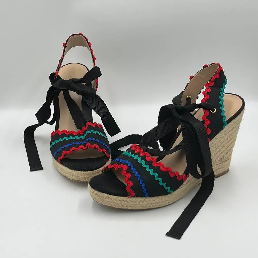 Kate Spade Javelina Ric Rac Trim Espadrille Wedges Sandals 10.5